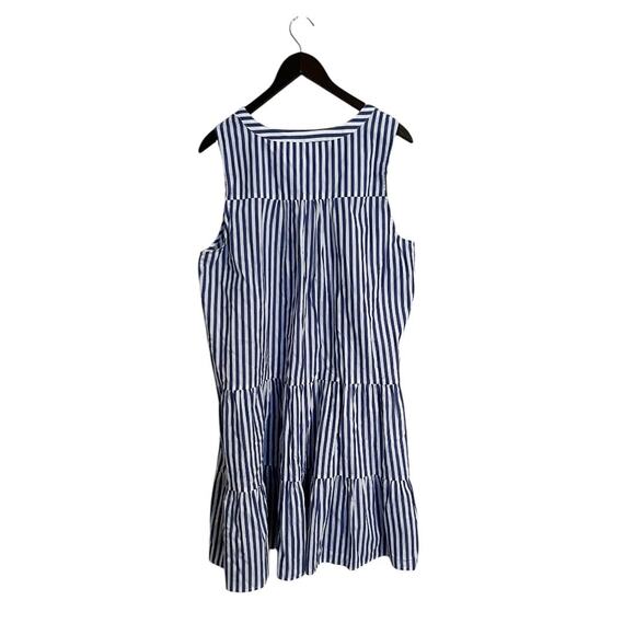 Pomander Place Kenzo Blue White Stripe Sleeveless Cotton Poplin Mini Dress XXL - Picture 2 of 8